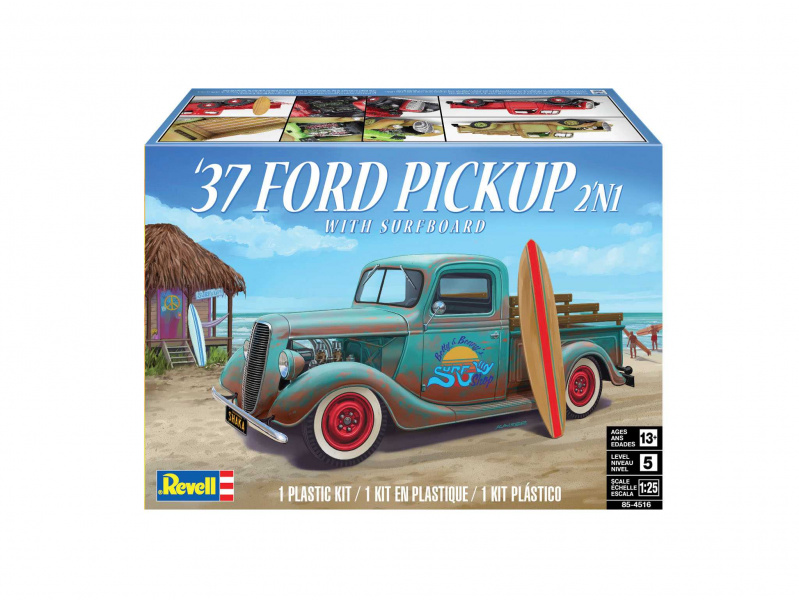 1937 Ford Pickup Street Rod with Surf Board (1:25) Monogram 4516 - 1937 Ford Pickup Street Rod with Surf Board